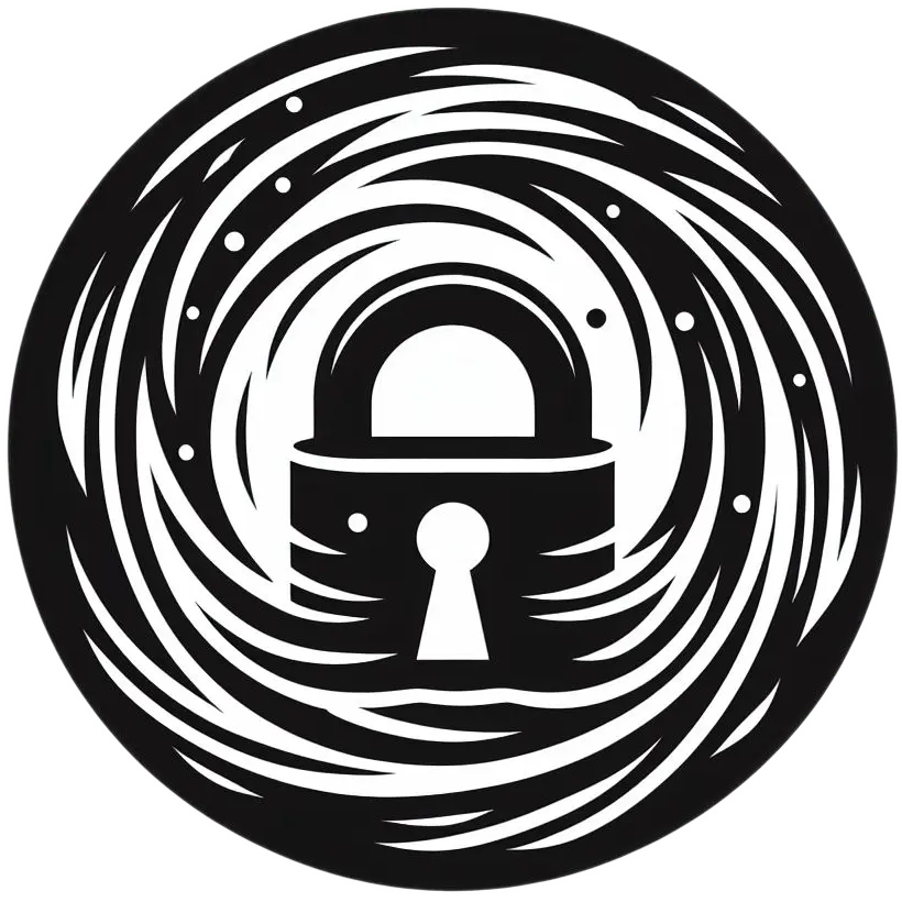 an icon of a lock in a whirling maelstrom